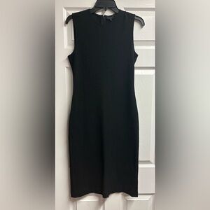 Theory Black Textured Fitted Sleeveless Midi Dress W/ Stretch Size Medium